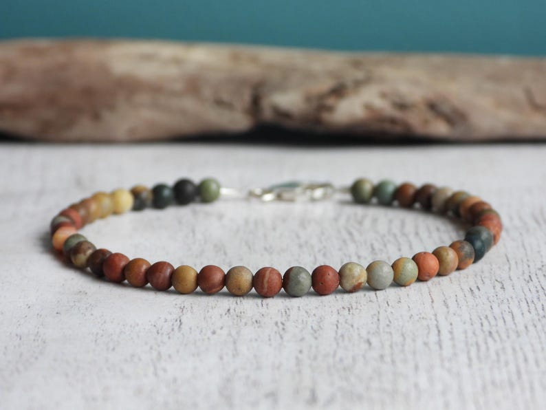 Rustic Picasso Jasper Gemstones Bracelet: Men's Natural Creativity Crystal, 925 - Handmade by Ula Jewellery image 5
