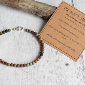 Rustic Picasso Jasper Gemstones Bracelet: Men's Natural Creativity Crystal, 925 - Handmade by Ula Jewellery image 9
