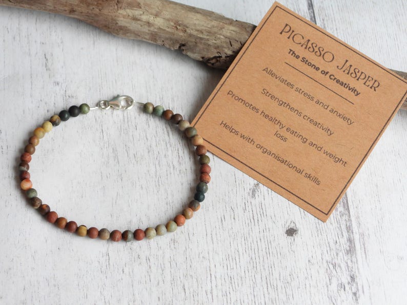 Rustic Picasso Jasper Gemstones Bracelet: Men's Natural Creativity Crystal, 925 - Handmade by Ula Jewellery image 9