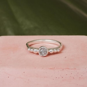 Custom Raw Diamond Engagement Ring, Recycled Silver 925, Dainty Alternative Promise Ring, Unique Boho Style, Eco Friendly, Minimalist