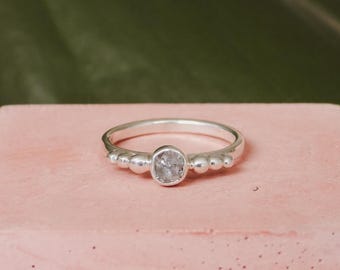 Custom Raw Diamond Engagement Ring, Recycled Silver 925, Dainty Alternative Promise Ring, Unique Boho Style, Eco Friendly, Minimalist
