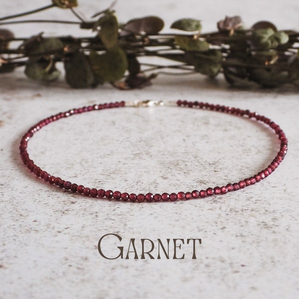 Dainty Faceted Garnet Gemstone Beaded Anklet Crystal Healing Friendship January Birthstone Red Zodiac Bohemian Minimalist Boho Gift Idea