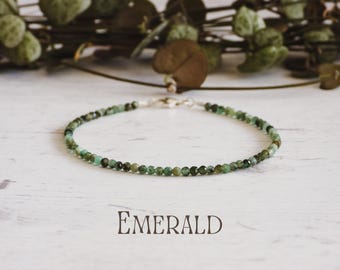 Dainty Emerald Bracelet: 2mm, May Birthstone, Crystal Healing, Handmade - Ula Jewellery