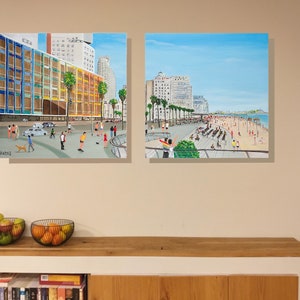Tel Aviv Beautiful coastline and Promenade spots ,A print of the original painting with the addition of touches of the original color