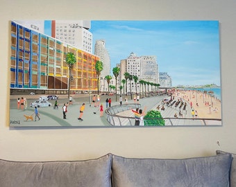Tel Aviv heading South' Beautiful spots at Tel Aviv coastline 'Original painting print + hand-painted on the canvas With the original colors