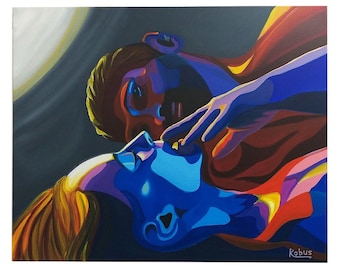 Passionate Lovers Print On Canvas, Bold Colors, Frameless Art