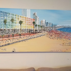 Tel aviv dan hotel ,seascape.large painting. oil and acrylic  on canvas .seashore , upgraded Print with extra touches of the original color