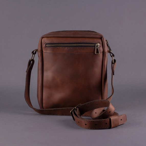 Mens Leather Messenger Bag Brown Leather Waist Bag for Men | Etsy