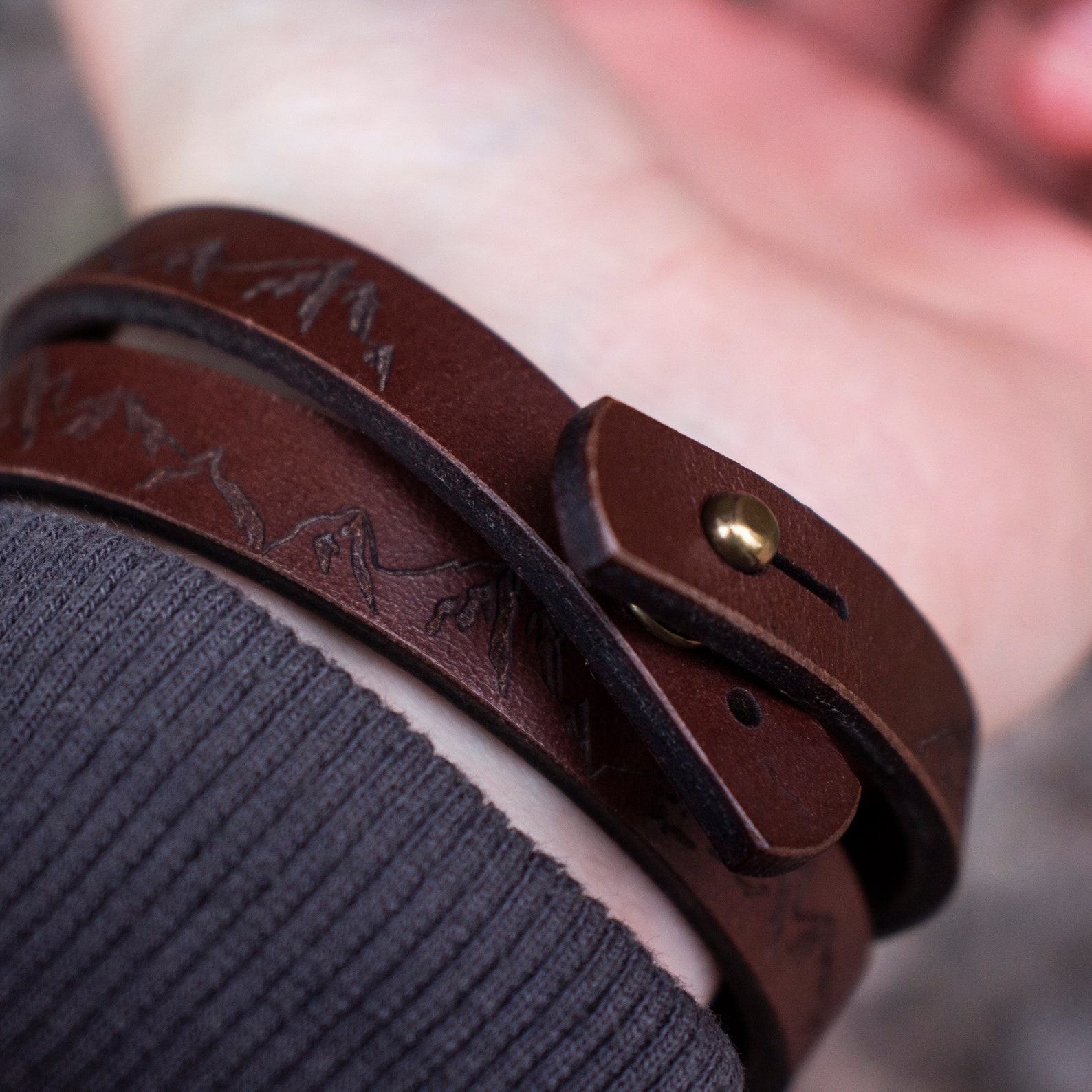 Engraved leather Bracelet for Him Brown Mens Personalized Etsy
