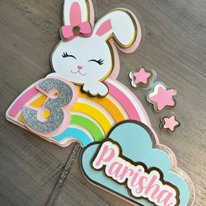 Rainbow Bunny Cake Topper: Custom Birthday Party Decor - Etsy