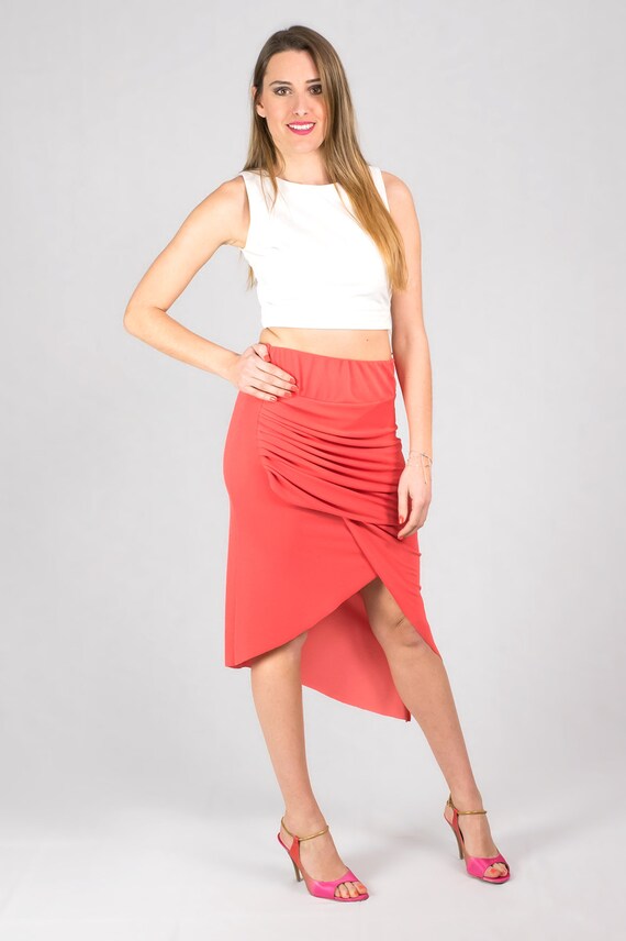 Stretch Knit Skirt Coral New Directions Coral Red Icing Solid