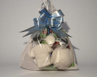 Paint Your Own Football Craft Kit - Plaster Shirt and Ball with Team Colour Paints, Brush & Sweets | Boys Party Bag Filler and Favour