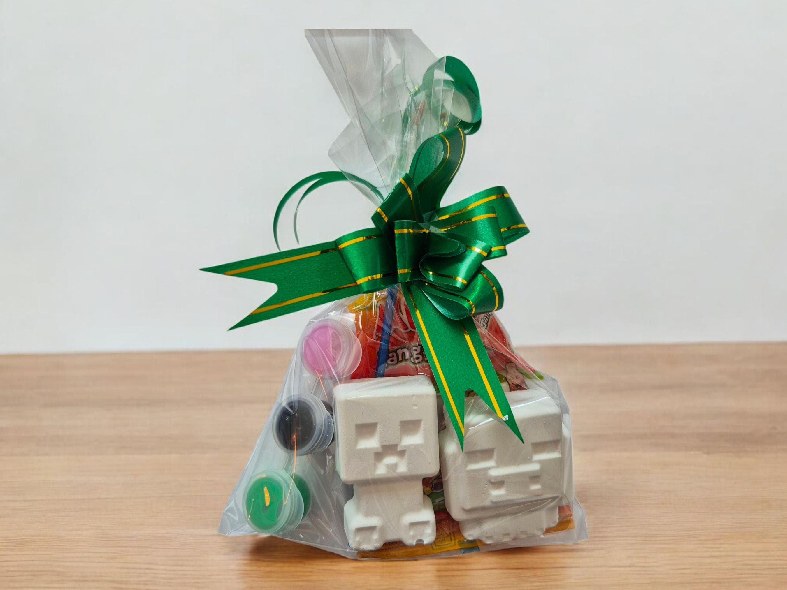 Paint Your Own Pixel Block Craft Kit - Plaster Block Figures with 3 Paints, Brush & Sweets | Gamer Party Bag Filler for Kids