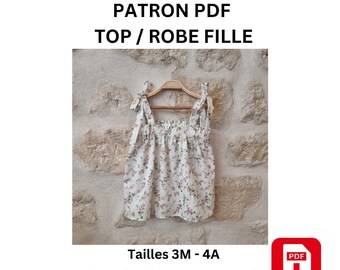 PDF Pattern Girls Pinafore Dress and Spaghetti Strap Top, Baby Dress or Baby Top, Sewing Pattern PDF, Summer Girl Pattern, Pattern in French