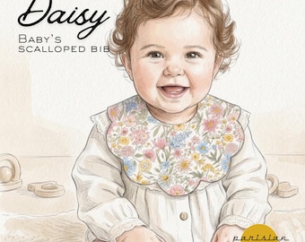 Daisy Scalloped Baby Bib PDF Sewing Pattern | Beginner-Friendly Digital Download | Sizes 0-6M & 6-18M
