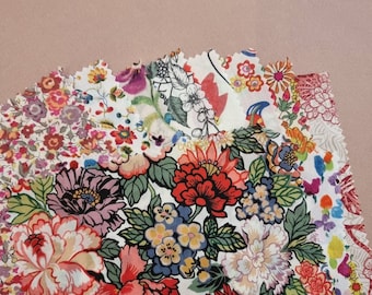 Genuine Liberty fabric samples, 10 pieces approximately 14cm x 16cm, suitable for washable wipes or other small DIY projects.