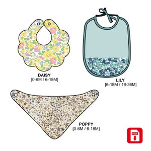 PDF pattern, trio of baby bibs, easy sewing, DIY project