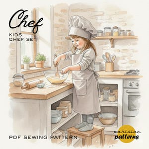 Patron Pdf Tablier et Toque Enfant (3-8 Ans), Couture Débutant, Patron Imprimable A4, Patron Diy Enfant, Idée Cadeau Couture
