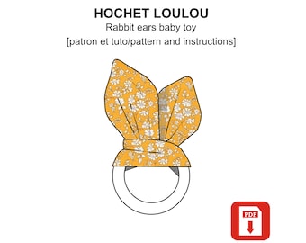 Patron hochet PDF, jouet bebe sensoriel oreille de lapin, diy anti gaspi, couture facile débutant, cadeau de naissance, cadeau bebe