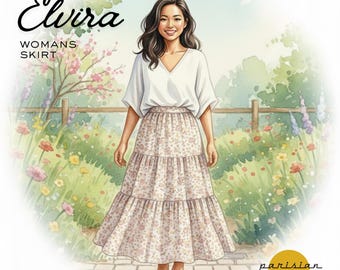 Skirt Pattern PDF Elvira, Long Ruffled Skirt Tutorial, DIY Sewing Project, Sizes 34/36 to 46/48,Tiered Skirt Sewing Pattern Instant Download