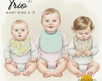 PDF Pattern and tutorial, Baby Bib Trio, Easy Sewing, DIY Project