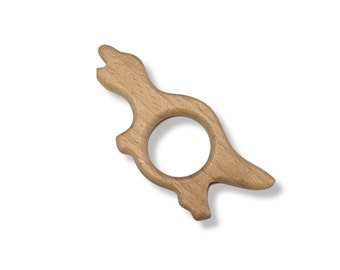 Teething ring made of untreated wood, dino