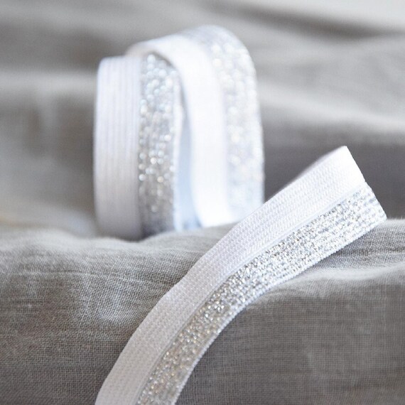 Biais Élastique Plié Lingerie 10mm Premium Blanc Lurex Argent, Biais Élastique Souple Couture, Mercerie Durable Paris, Deadstock