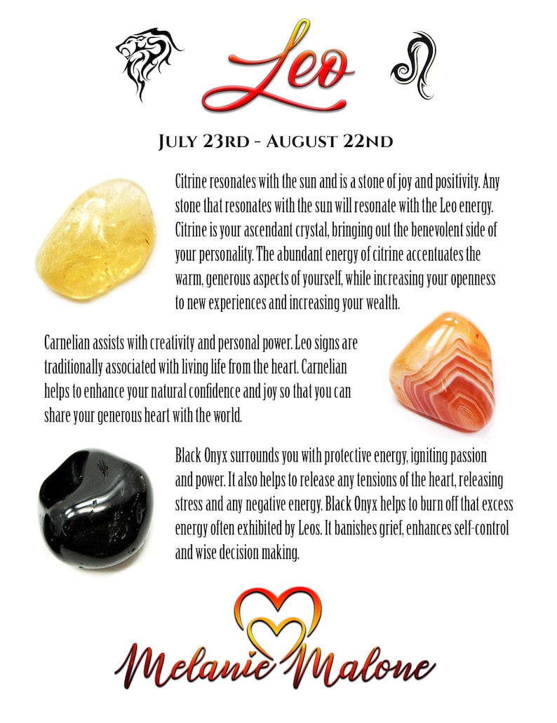 Leo Zodiac Crystals Tumbled Healing Crystal Set Etsy
