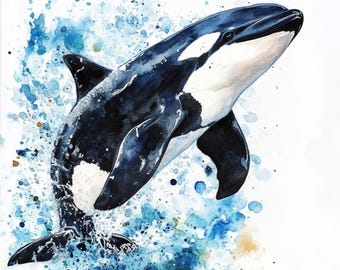 10 Printable orca Clipart, Dolphin Print, watercolor orca, Cute ClipArt, sea animal, Commercial Use, killer whale Print