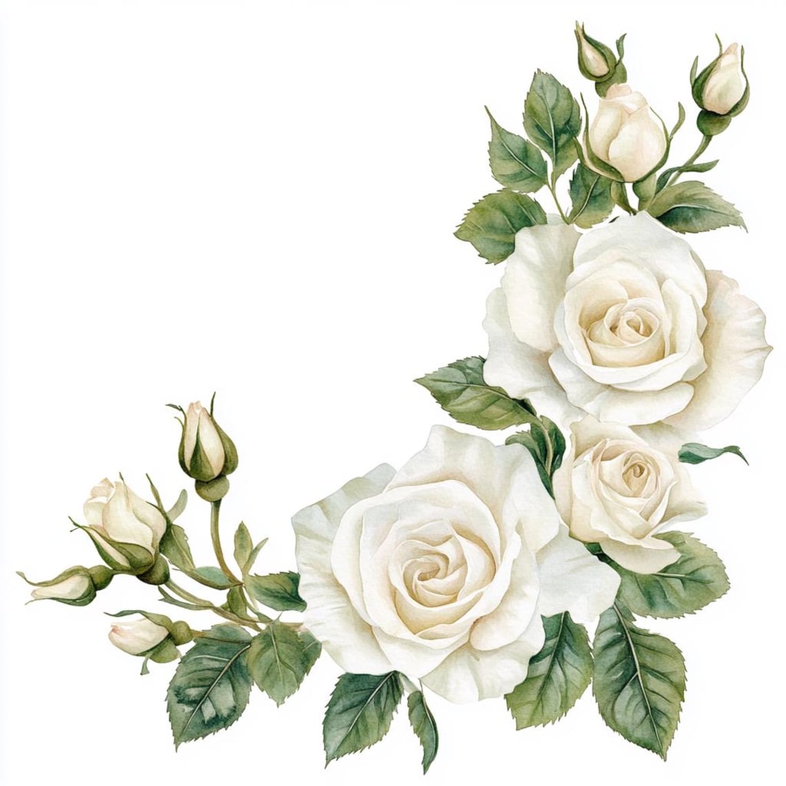 Printable White Roses Border 10 Printable White Roses Corner, White Roses Corner, Summer Flowers ...