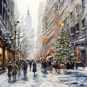 10 Printable New York, watercolor city, Christmas New York, Commercial Use, Paper design, New York Making cards, New York city art