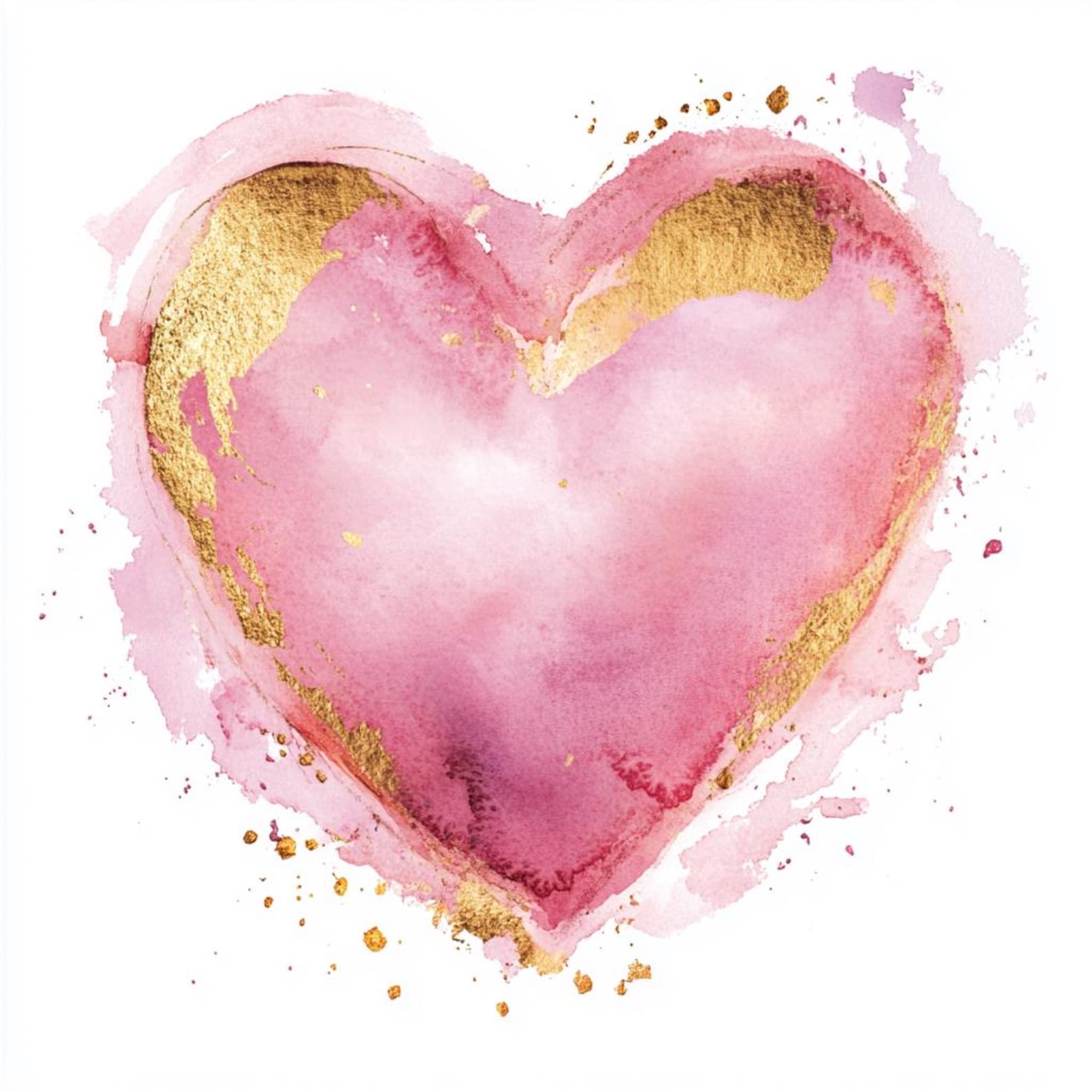 10 Printable Pink Heart, Pink and Gold Hearts Art, Watercolor Clipart ...