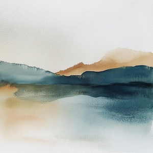 10 paisajes abstractos de acuarela para imprimir, paisajes de acuarela beige y azul, imágenes prediseñadas abstractas, uso comercial, diseño de papel, fabricación de tarjetas