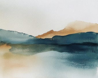 10 Printable watercolor abstract landscape, watercolor beige blue landscape, Abstracts Clipart, Commercial Use, Paper design, Making cards