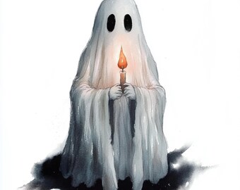 10 Printable Halloween, Ghost Clipart, autumn art, ghosts with candles PNG, Cute Ghost, Fall decor, Commercial Use, White Ghost