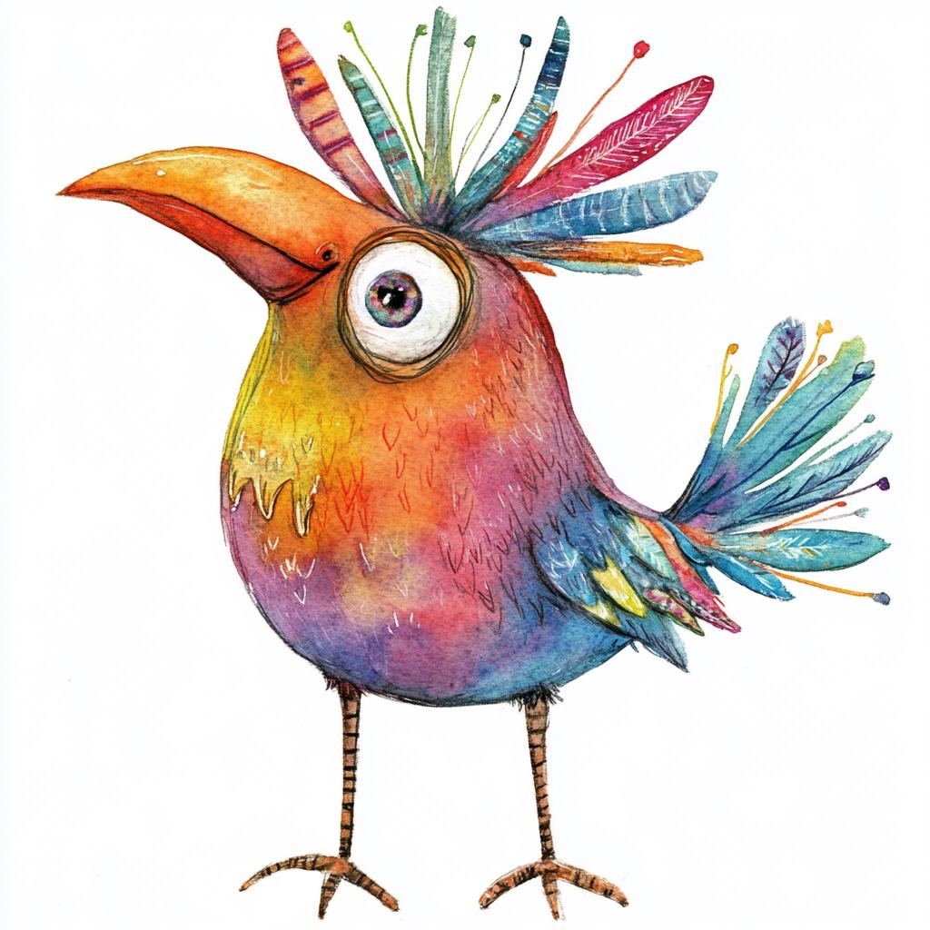 10 Printable Whimsical Bird, Bird Art, Funny Bird, Colorful Bird, Tit ...