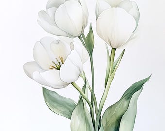 10 Wydrukowanych białych bukietów tulipanów, białe tulipany w kącie, kwiaty wiosenne, tulipany PNG, białe kwiaty JPG, wykorzystanie komercyjne