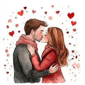 10 casal se beijando para impressão, arte de casal fofo, arte de ele e ela, casal apaixonado clipart em aquarela, PNG e JPG de alta qualidade, casal apaixonado