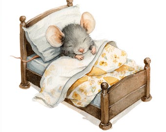 10 Printable Mouse, Sleeping Mouse art, watercolor art, Cute Mouse ClipArt, Mouse Print, Commercial Use, Various Mouse art