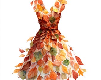 10 Printable fallen leaves dress, yellow leaf art, Watercolor leaves dress, red leaves JPG, autumn leaves, Commercial Use, various leaves