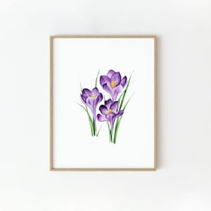 Aquarelle botanique numérique Crocus - Fleurs printanières élégantes pour votre décoration d'intérieur ! Décoration d'intérieur, impression DIY, jpg et png à imprimer