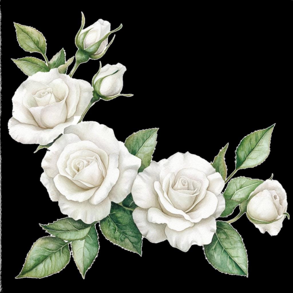 10 Printable White Rose Corner, Watercolor Flowers, White Roses Clipart ...