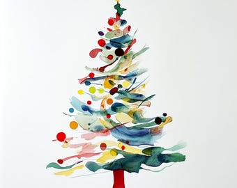 10 Printable Christmas tree, watercolor abstract tree, winter Clipart, Commercial Use, Making Christmas cards, Abstract Christmas tree print