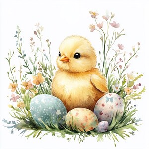 10 Printable Fluffy Chick, Easter Chicks Art, Watercolor Yellow Chick ...