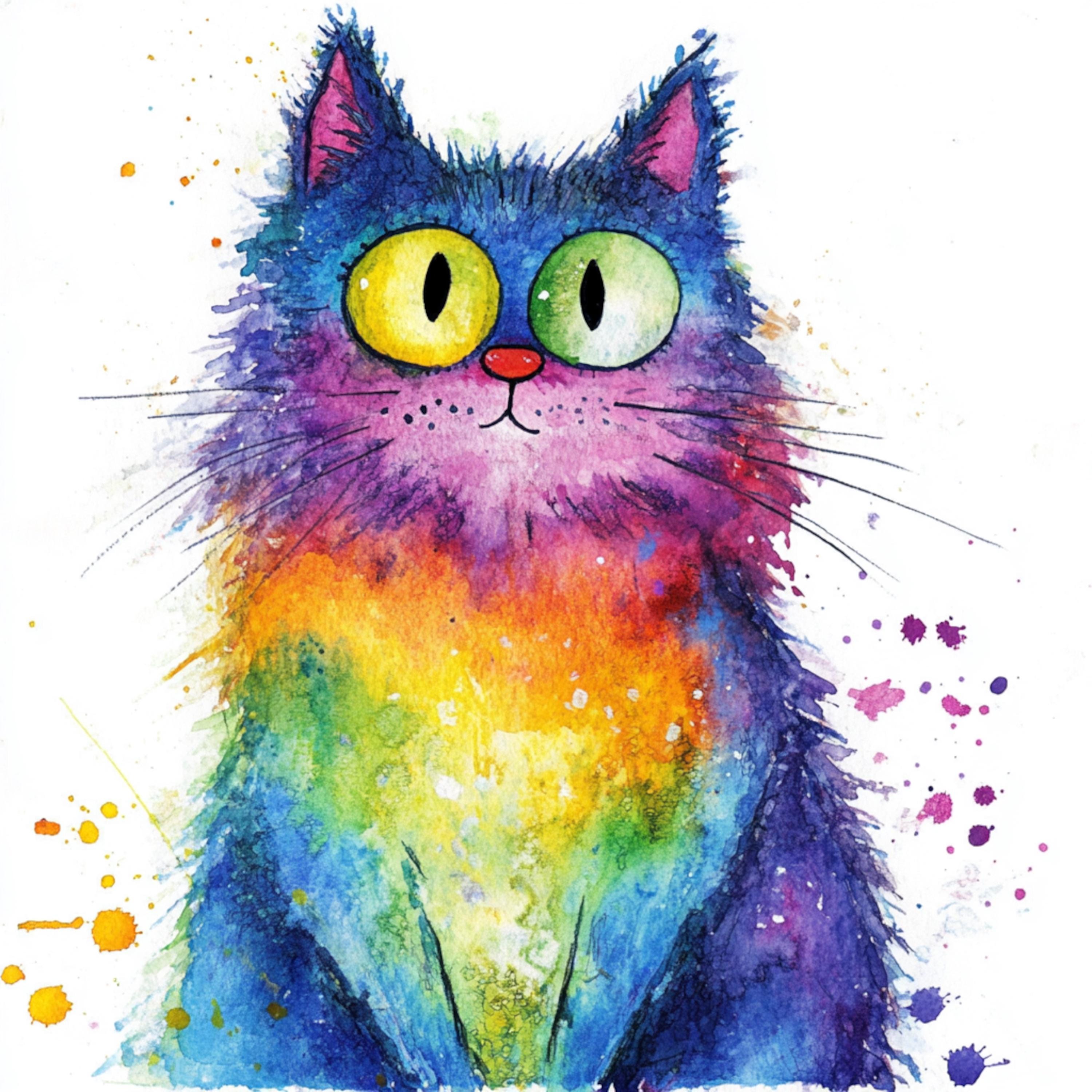 Whimsy Os 10 Printable Whimsical Cats, Cat Art, Funny Cats, Colorful Cat Prints ...