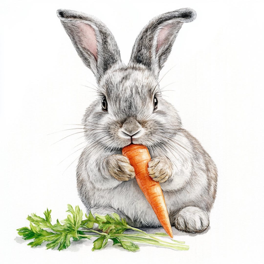 Hand Drawn Rabbit Eating 10 Printable Eating Rabbit Clipart, Bunny Eats Art, Watercolor Art ...