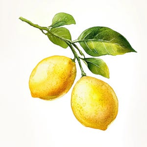 10 limones imprimibles, arte de frutas, impresión de ramas de limón, PNG y JPG de alta calidad, ilustraciones de acuarela de limones y frutas tropicales.
