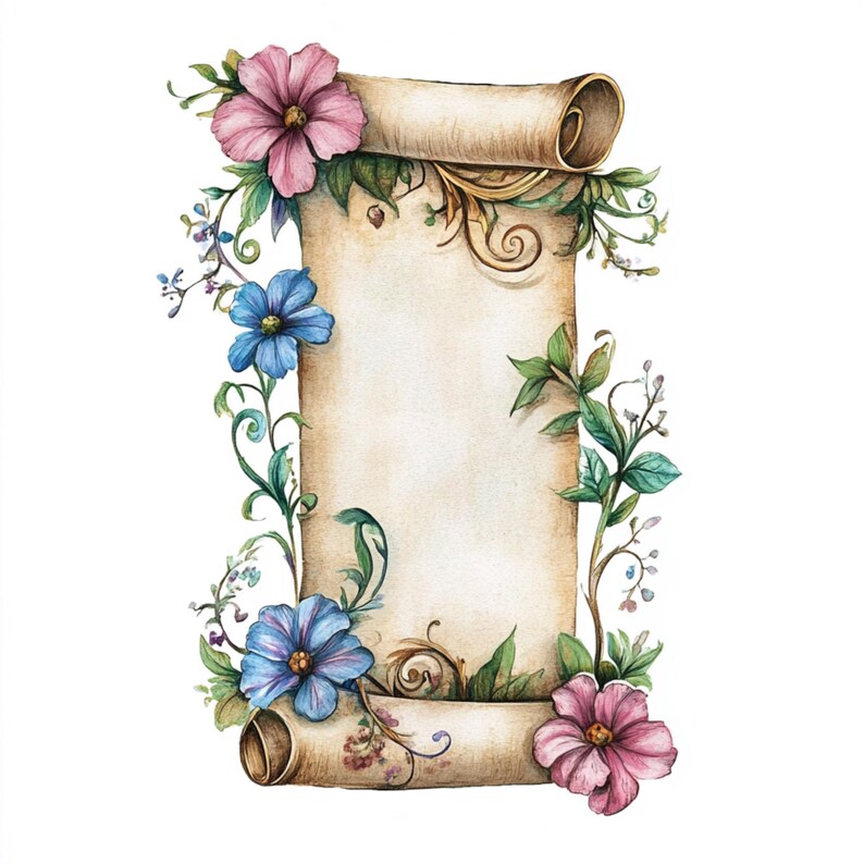 10 Printable Watercolor Scroll, Watercolor Scrolls, Commercial Use ...