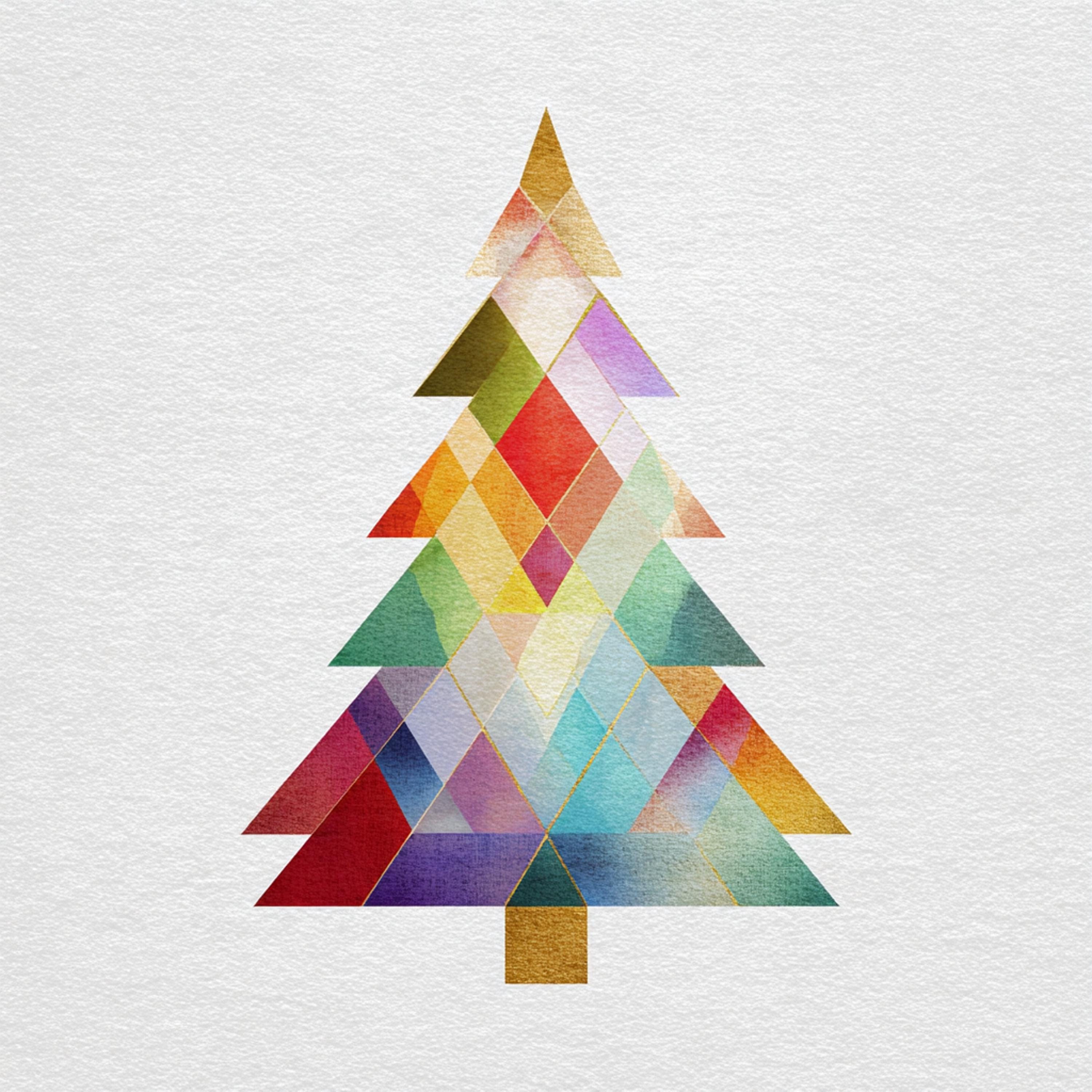 10 Printable Abstract Christmas Tree, Watercolor Geometry Tree, Winter ...