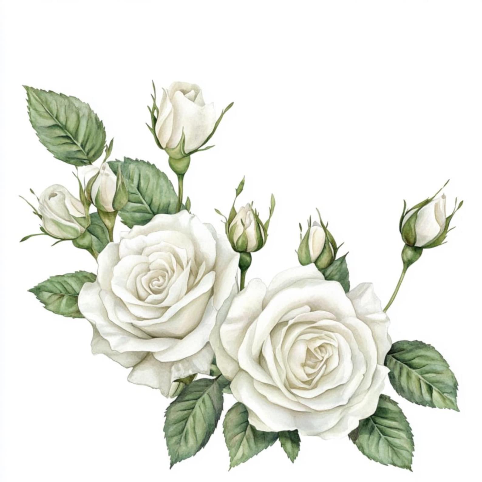 10 Printable White Rose Corner, Watercolor Flowers, White Roses Clipart ...